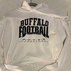 Cropped White Hoodie with Black Glitter Graphic